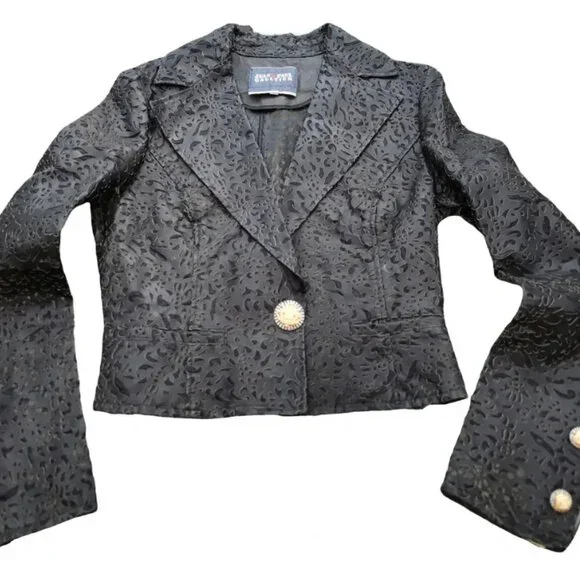 Jean Paul Gaultier Black Textured Blazer Jacket Embossed Pattern Button Details